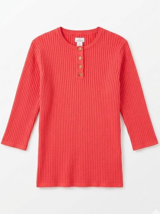 Jaclyn Smith Tops - 🔺️Jaclyn Smith Coral Ribbed Button Neck 3/4 Sleeve Top XLarge